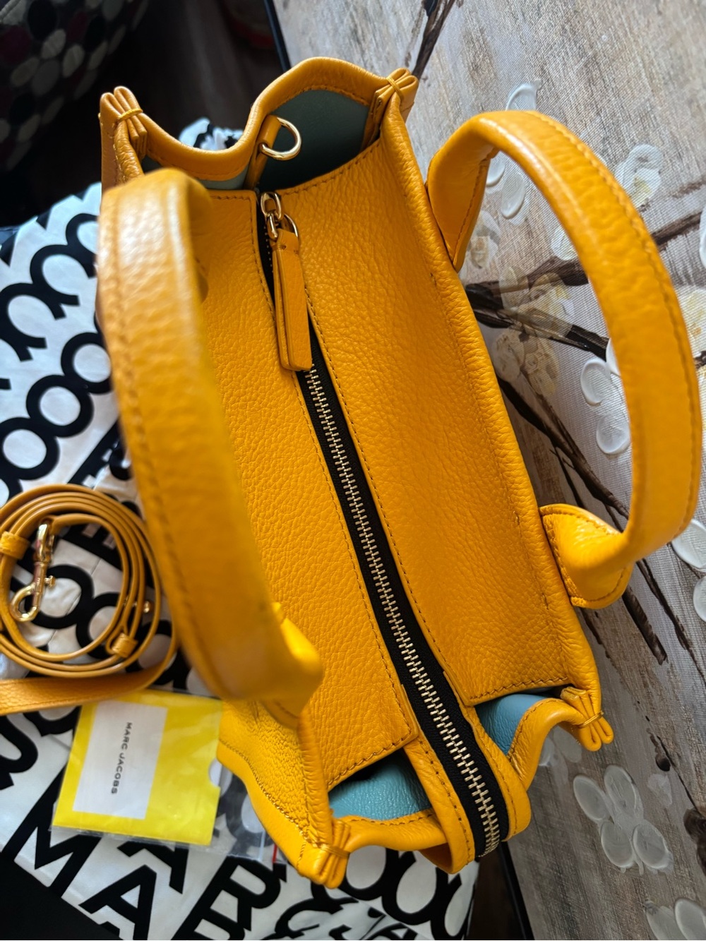Marc Jacobs Pebbled Leather The Tote Bag SMALL in Mustard - Picture 10 of 16